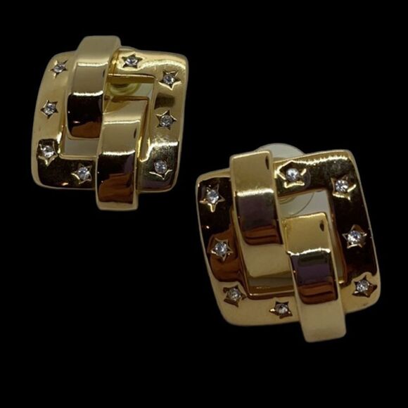 Joan River's Gold Tone/Buckle Style Pave' Star/Faceted Cut Crystal Earrings - Picture 2 of 7